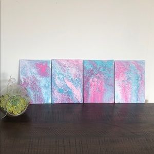 Set of 4 pour paintings on flat canvas wall art
